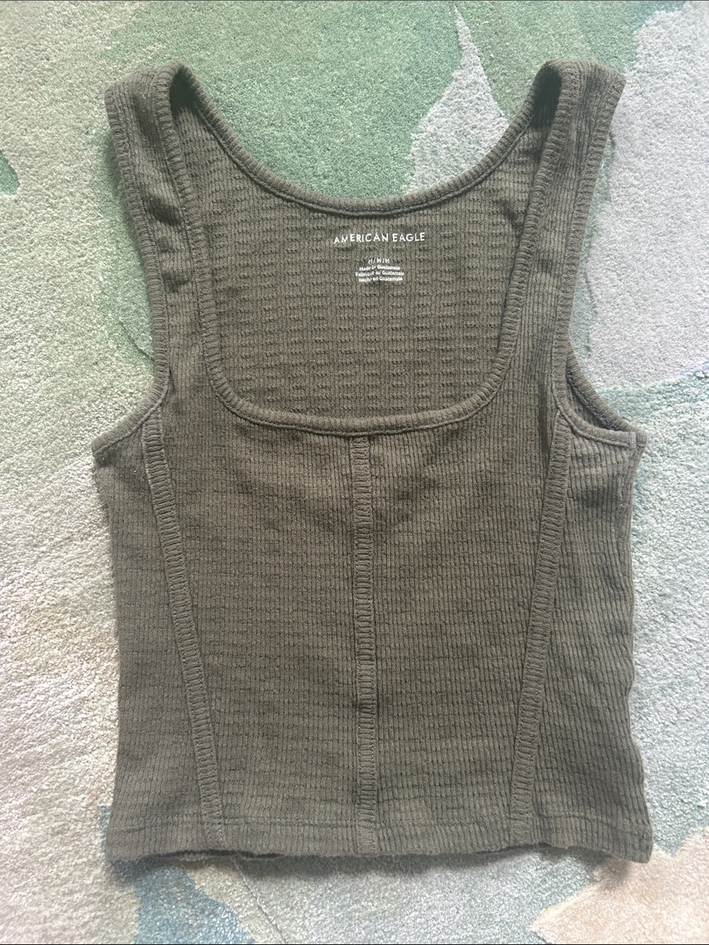 American Eagle Outfitters Olive Ribbed Square Tank Top Medium